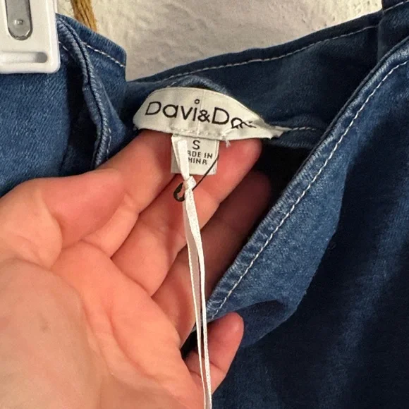 DAVI & DANI Blue Denim Pencil Skirt with White Trim - Picture 2 of 5